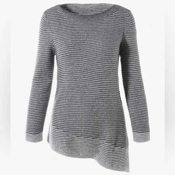 Chico's Tunic Sweater Colorblock Asymmetrical Grey Bateau Neck Rib Womens Size 1 - Picture 12 of 12